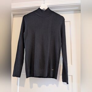 Calvin Klein Black Ribbed Turtleneck Sweater Assymetrical Texture Small NWT